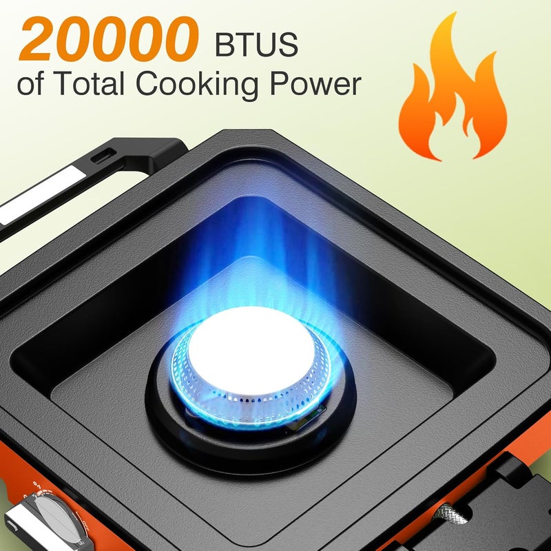 ODSD 2 Burner Camping Stove with Windshield, 20000 BTU Propane Camp Stove, Portable Folding Gas Stove, Camping Essentials Gear Includes Frying Pan, Coffee Stand & Carry Bag, Orange - Image 4